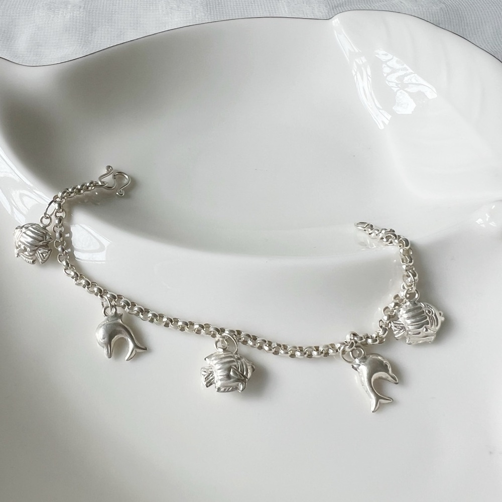 Ocean Dolphins 925 Silver Charms Chain Bracelet